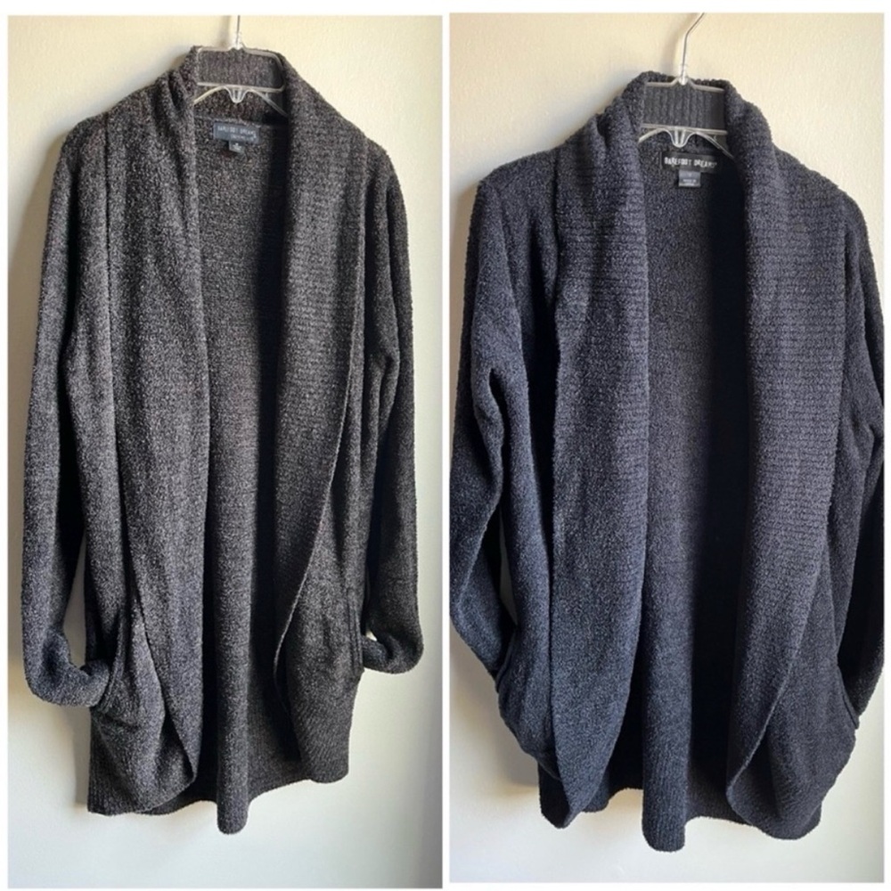 Barefoot Dreams Cardigan Sweaters Medium Cozy Chic Lite Brown & Charcoal Grey